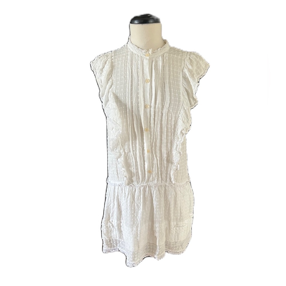 La Vie Rebecca Taylor Shirt Dress Small White  Ruffle Preppy Mini Cottagecore